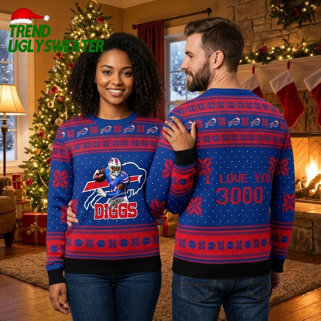Buffalo Bills Stefon Diggs I Love You 3000 Ugly Christmas Sweater