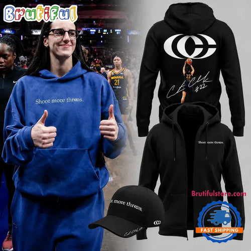 Caitlin Clark Shoot More Threes Logo And Signatures 2026 Limited Edition Black Zipper Hoodie