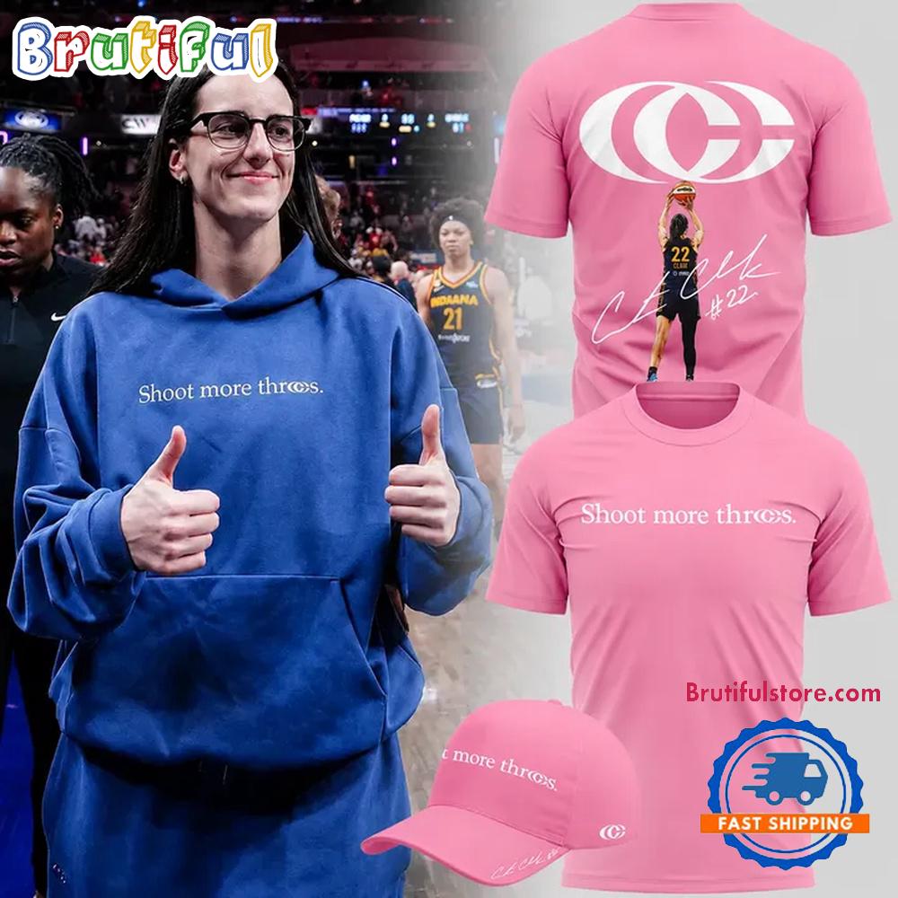 Caitlin Clark Shoot More Threes Logo and Signatures 2026 Pink Hoodie T-Shirt