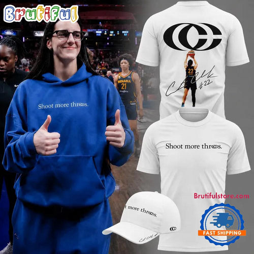 Caitlin Clark Shoot More Threes Logo and Signatures 2026 White Hoodie T-Shirt