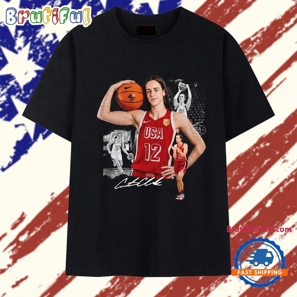 Caitlin Clark USA Basketball #12 Signature Photo Collage Graphic T Shirt