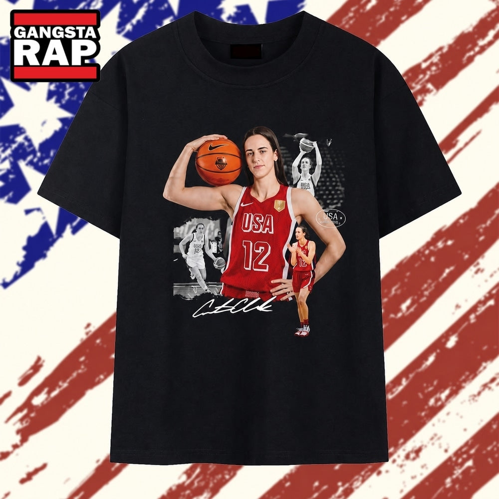 Caitlin Clark USA Basketball #12 Signature Photo Collage Graphic T Shirt