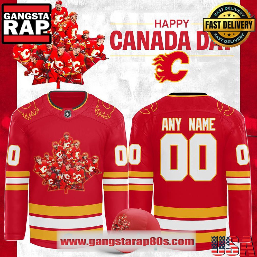 Calgary Flames 2025 Canada Day Custom Hockey Jersey