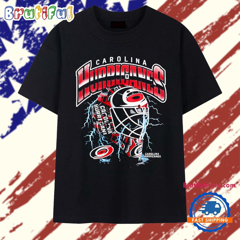 Carolina Hurricanes Goal Mask Lightning Logo NHL Hockey T Shirt