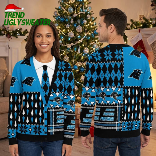 Carolina Panthers Argyle Snowflake Pattern Ugly Christmas Sweater