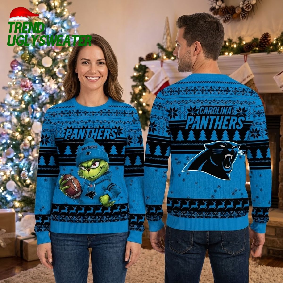 Carolina Panthers Grinch Football Player Ugly Christmas Sweater