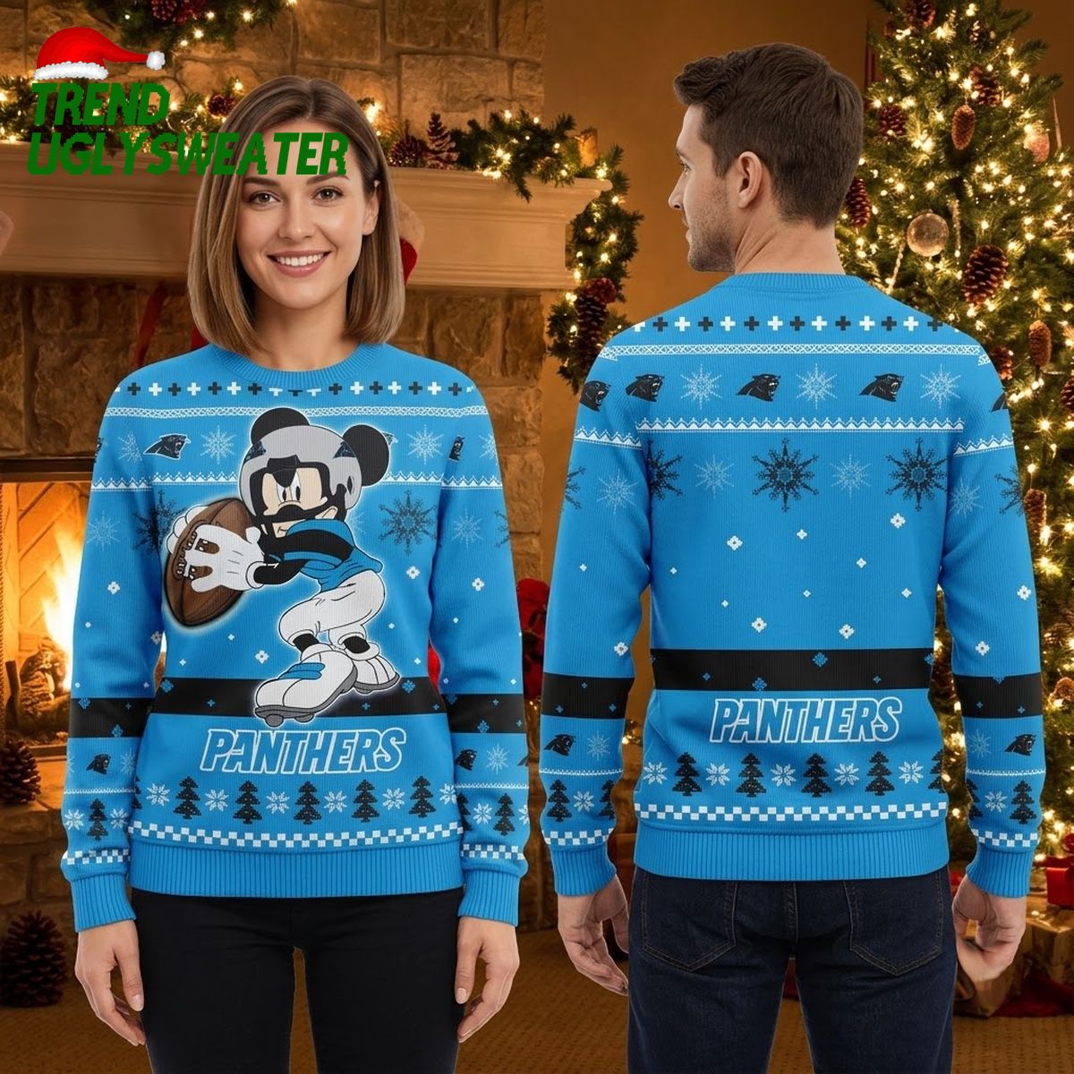 Carolina Panthers Mickey Mouse Football Throw Ugly Christmas Sweater