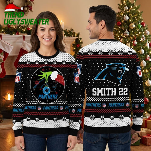 Carolina Panthers Santa Hat Logo Smith 22 Ugly Christmas Sweater