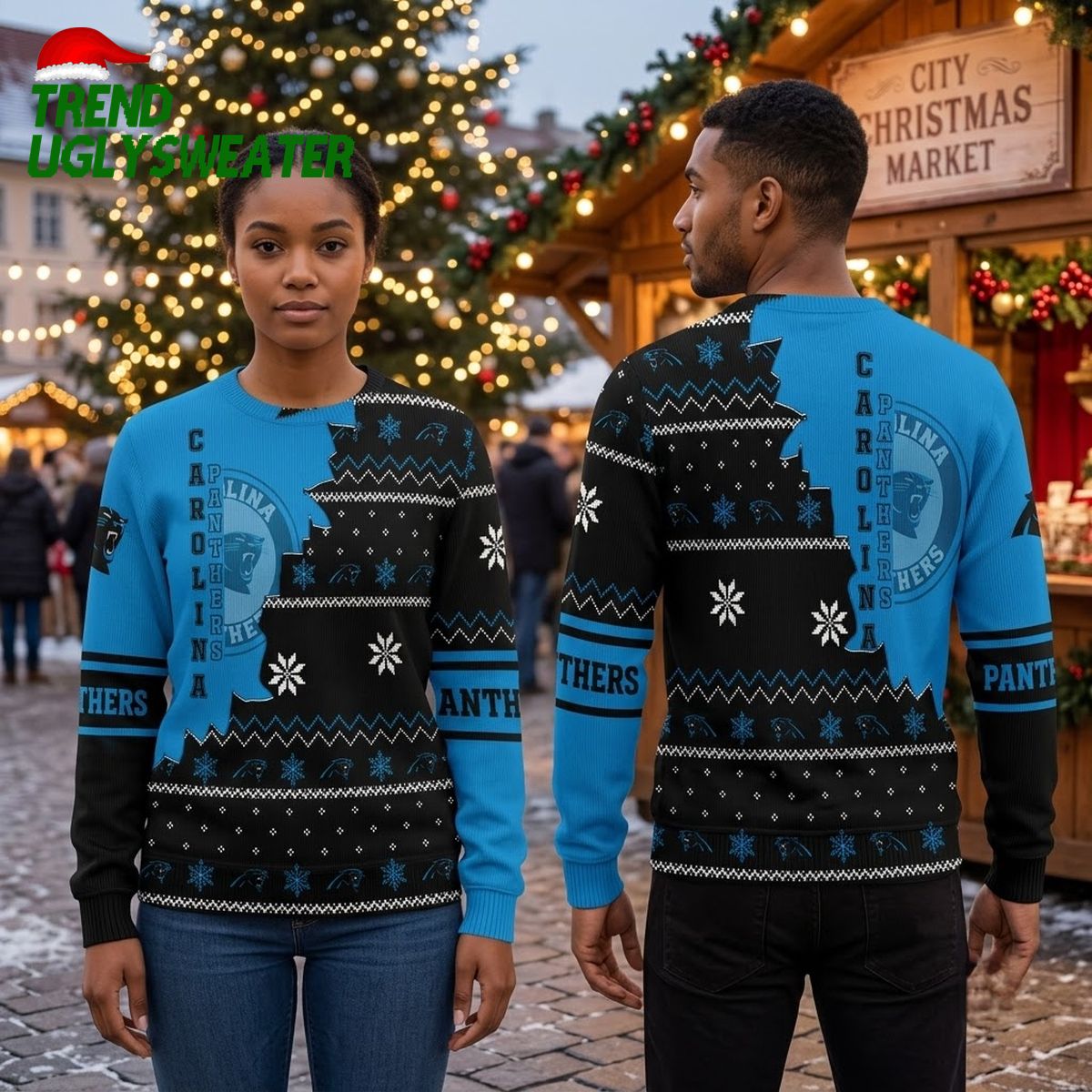 Carolina Panthers Snowflake Pattern Ugly Christmas Sweater