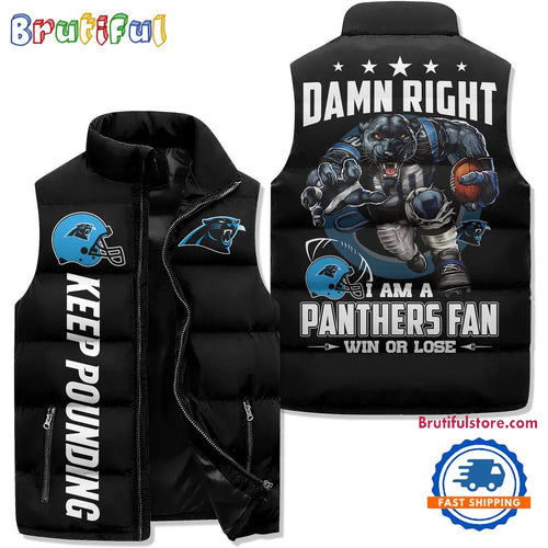 Carolina Panthers Sporty Mascot Design Sleeveless Puffer Jacket