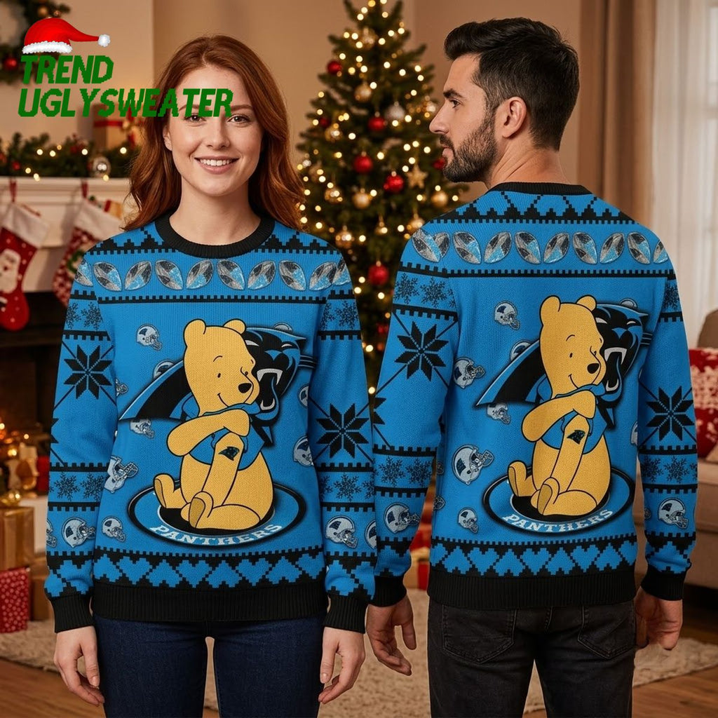 Carolina Panthers Winnie The Pooh Hug Ugly Christmas Sweater