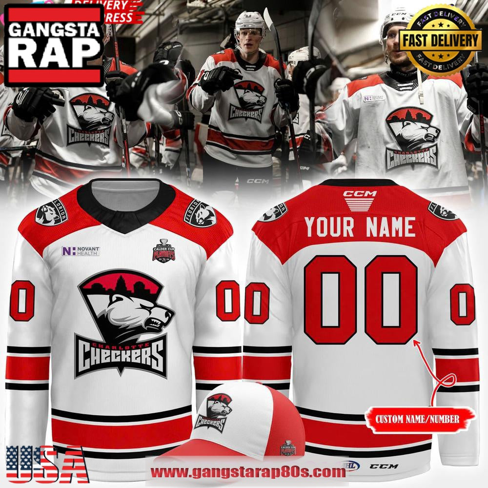 Charlotte Checkers 2025 Calder Cup Playoffs White Custom Hockey Jersey