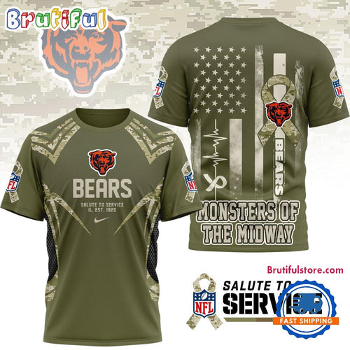 Chicago Bears 2025 NFL Salute to Service Camo All Over Print Shirt