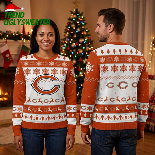 Chicago Bears C Logo Reindeer Snowflake Ugly Christmas Sweater