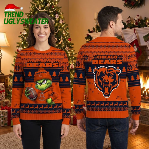 Chicago Bears Grinch Football Player Ugly Christmas Sweater