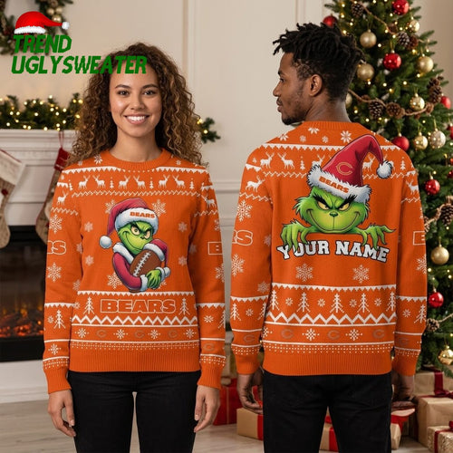 Chicago Bears Grinch Football Santa Hat Ugly Christmas Sweater Game Day Gift
