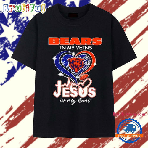 Chicago Bears in my veins Jesus in my heart 2026 T Shirt
