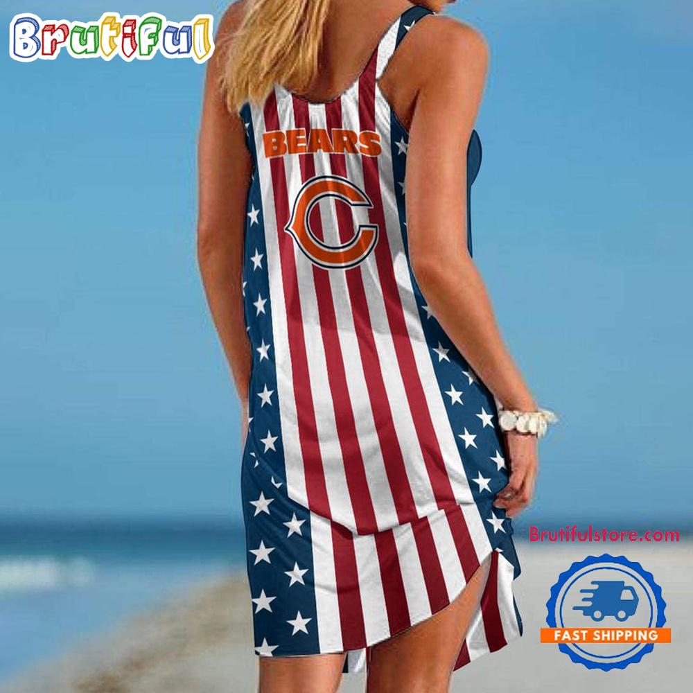 Chicago Bears In My Veins USA In My Heart Independence Day Women’s Summer Beach Sling Dress
