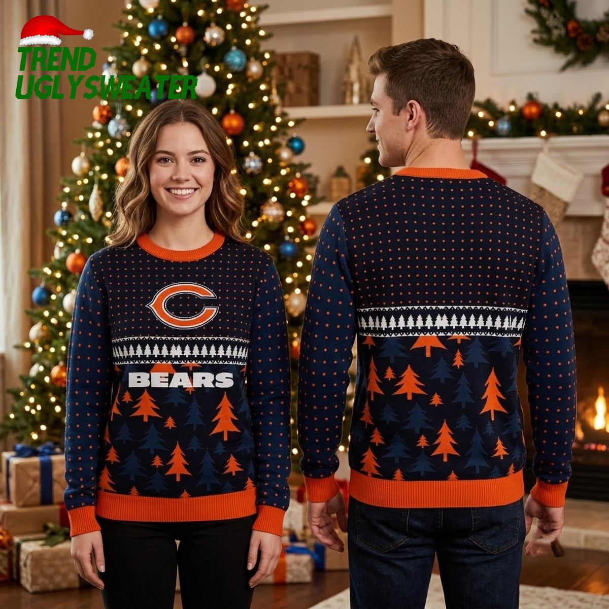 Chicago Bears Logo And Christmas Trees Ugly Christmas Sweater