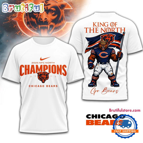 Chicago Bears NFL 2025 King Of The North Mascot White 3D Shirt
