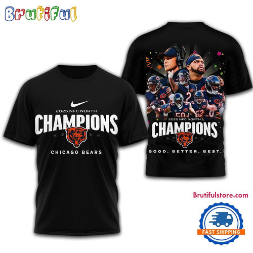 Chicago Bears NFL 2025 NFC North Champions All Team Black 3D Shirt