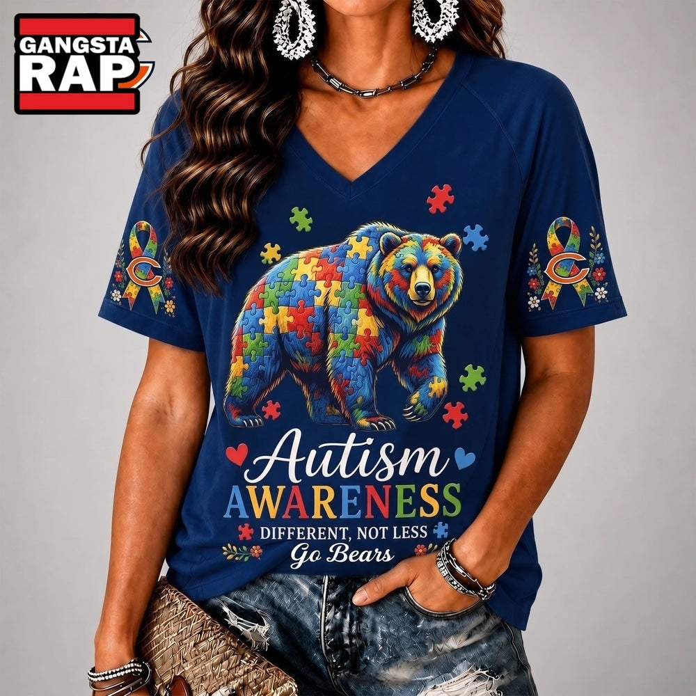 Chicago Bears NFL Different, Not Less Autism Awareness V neck T Shirt