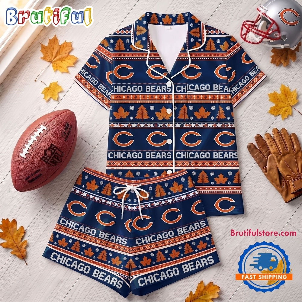 Chicago Bears NFL Harvest Huddle Short Sleeve Pajamas Set