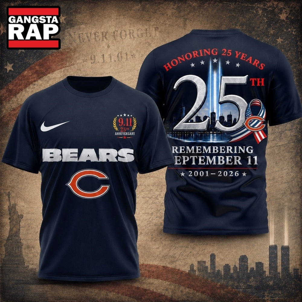 Chicago Bears NFL Honoring 25 Years Remembering September 11 T Shirt, Football New Design Shirt