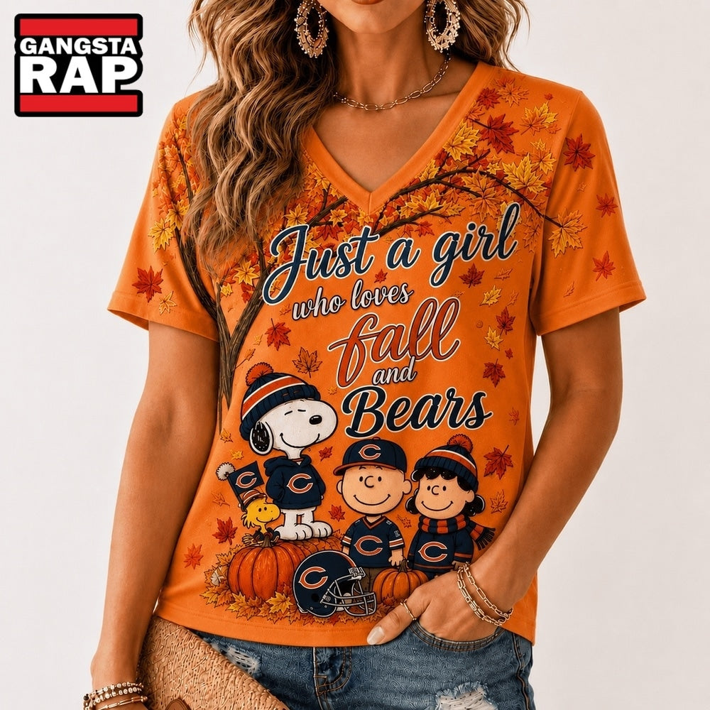 Chicago Bears NFL Snoopy Peanuts Fall Season V Neck T Shirt