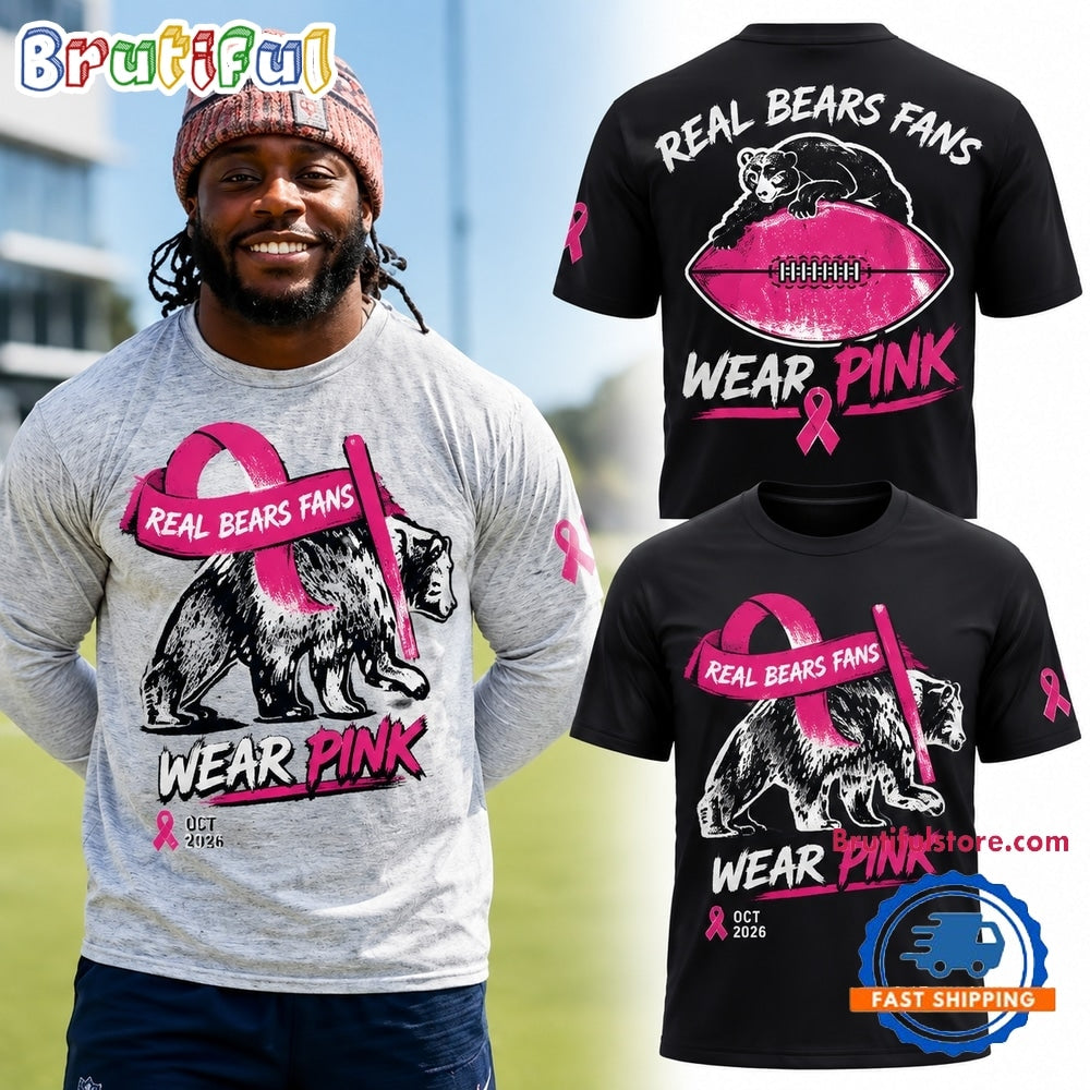 Chicago Bears Real Bears Fans Wear Pink 2026 Special New Black T Shirt
