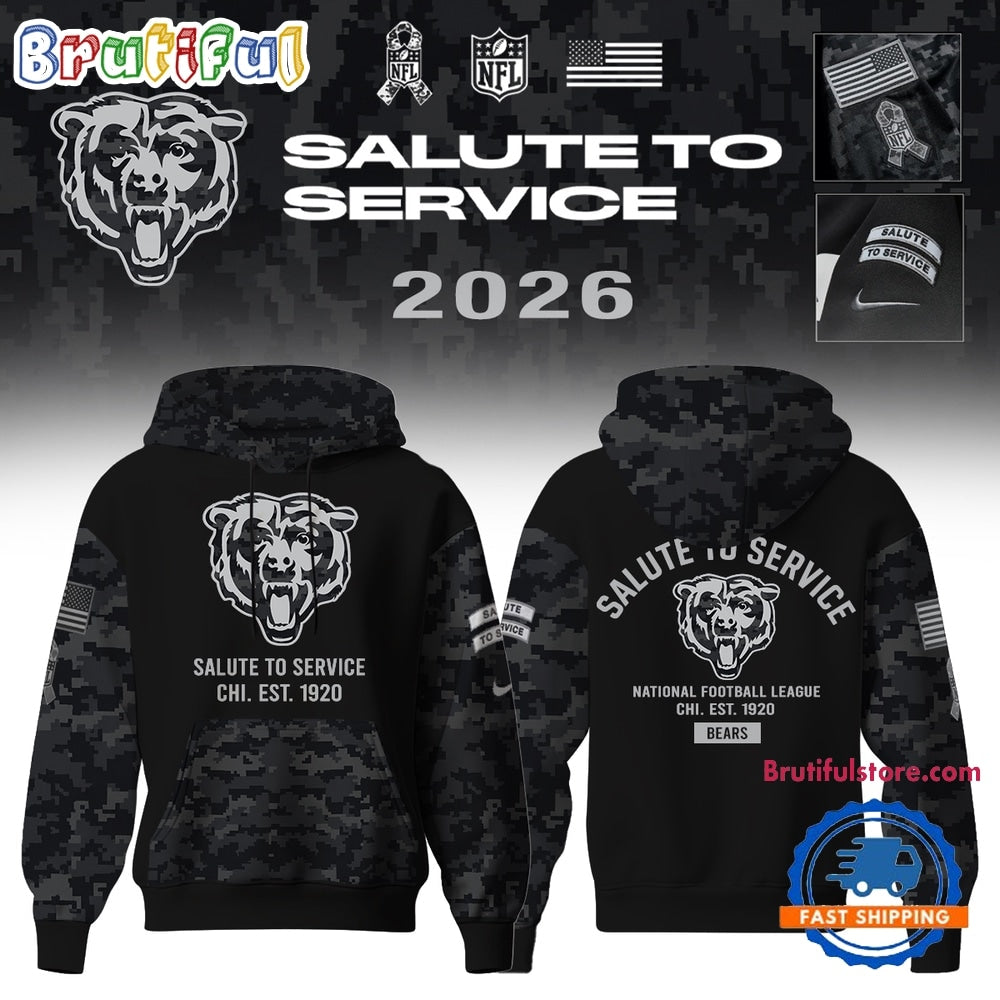 Chicago Bears Salute to Service Camo 2026 Black Hoodie