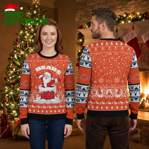 Chicago Bears Santa Climbing Chimney Ugly Christmas Sweater