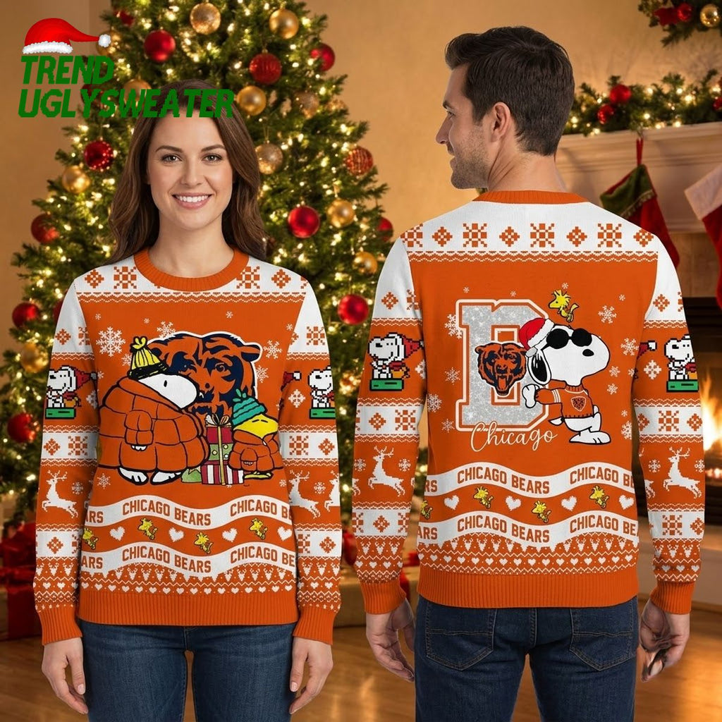 Chicago Bears Snoopy And Woodstock Christmas Ugly Christmas Sweater