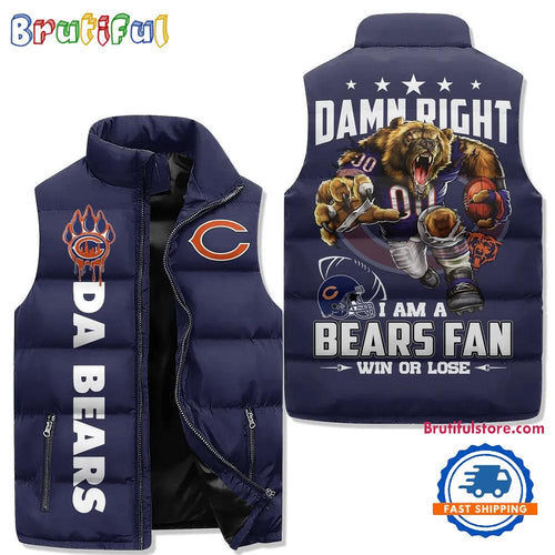 Chicago Bears Sporty Mascot Design Sleeveless Puffer Jacket