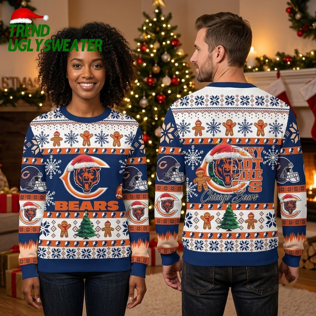 Chicago Bears They Not Like Us Santa Hat Ugly Christmas Sweater