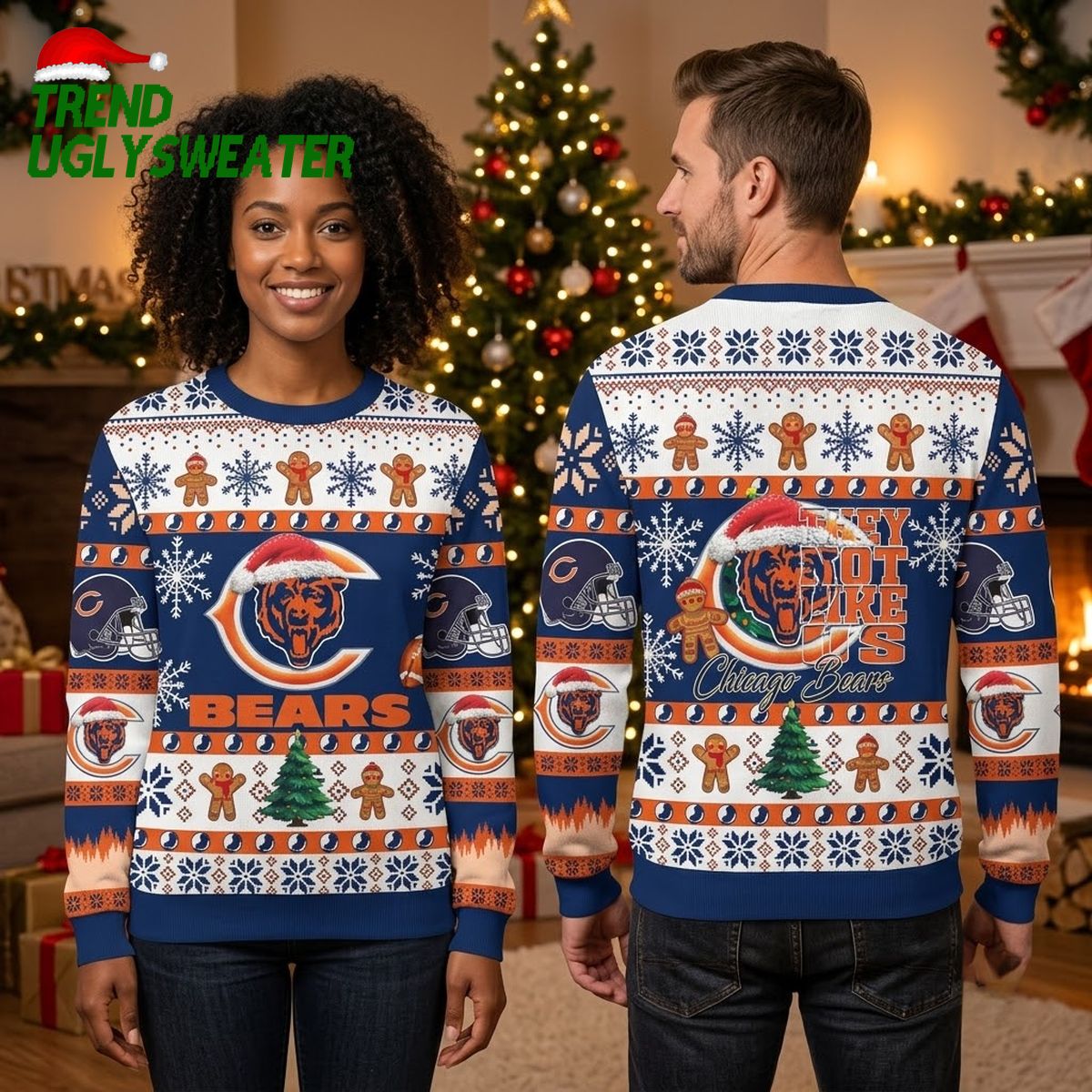 Chicago Bears They Not Like Us Santa Hat Ugly Christmas Sweater
