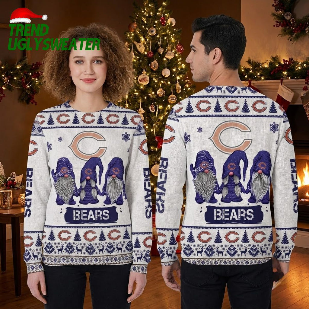 Chicago Bears Three Gnomes Logo Ugly Christmas Sweater
