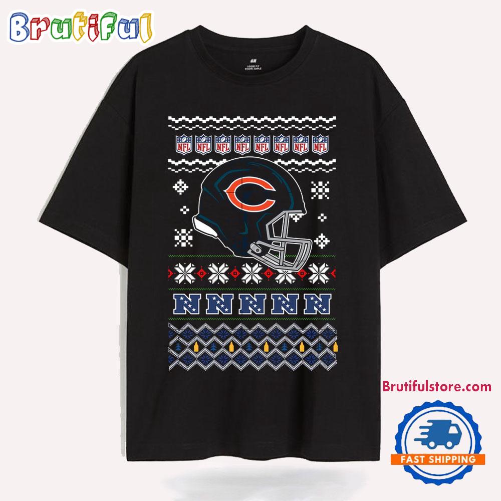 Chicago Bears Football Logo Team Helmet Merry Chritmas 2024 T Shirt