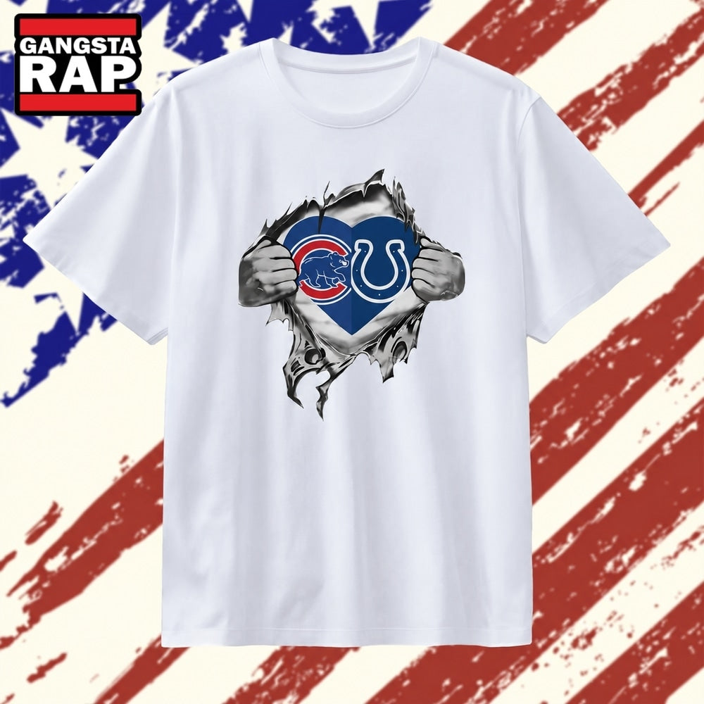 Chicago Cubs and Indianapolis Colts Heart Logo T Shirt