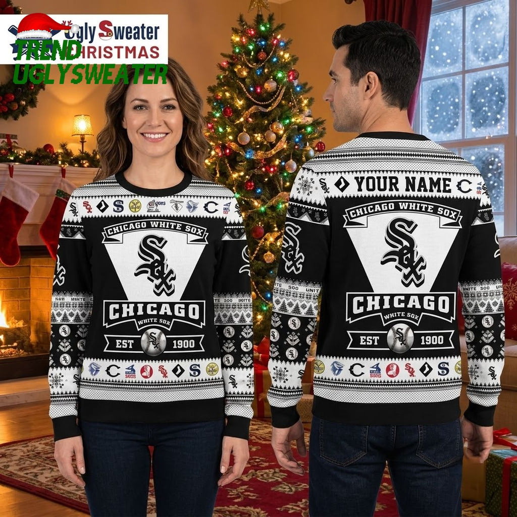 Chicago White Sox Custom Name Logo Ugly Christmas Sweater