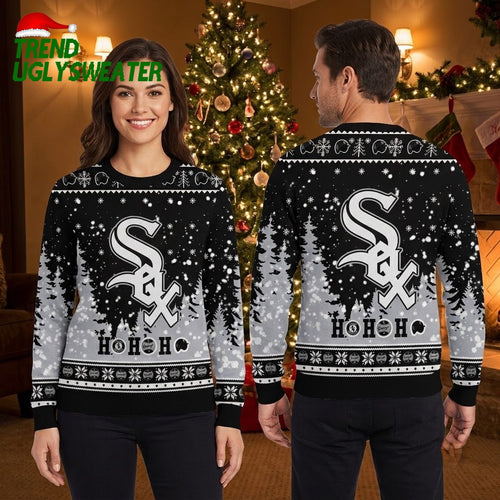 Chicago White Sox Logo Santa Hat Ho Ho Ho Ugly Christmas Sweater