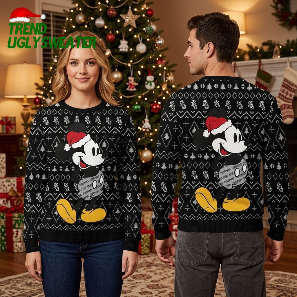 Chicago White Sox Mickey Mouse Santa Hat Ugly Christmas Sweater