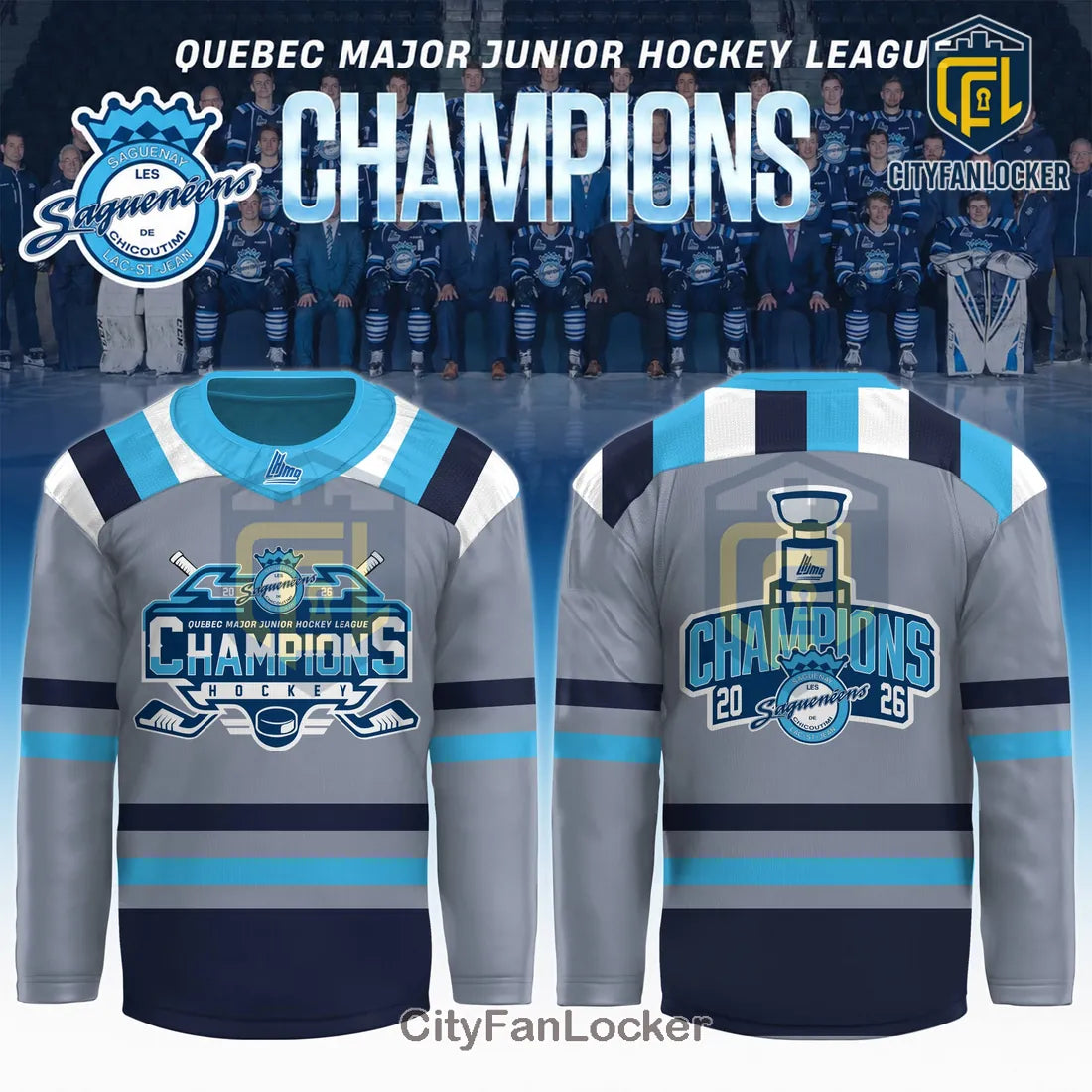 Chicoutimi Sagueneens 2026 QMJHL Championship Grey Hockey Jersey