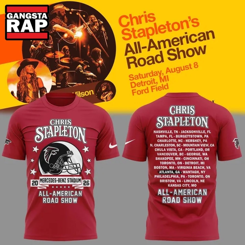 Chris Stapleton x Atlanta Falcons All American Road Show 2026 Red Hoodie T-Shirt