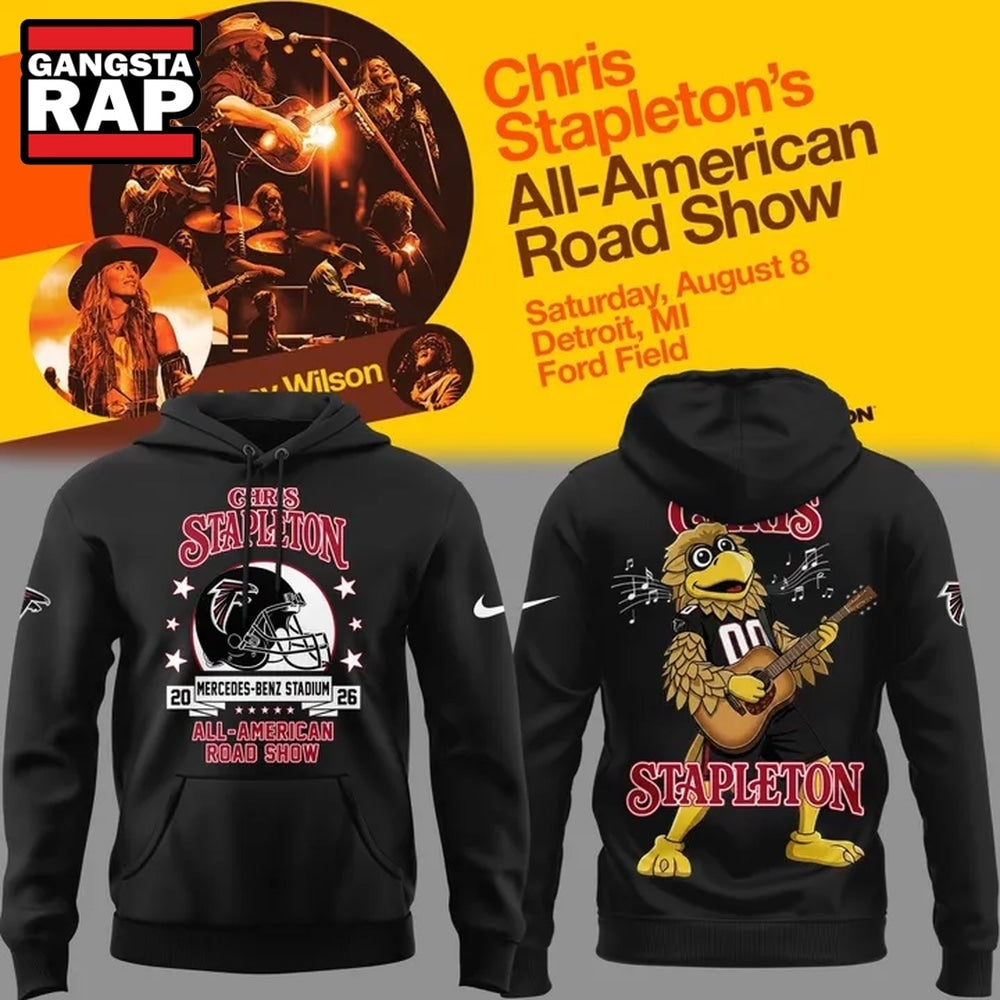 Chris Stapleton x Atlanta Falcons Mascot All American Road Show 2026 Black Hoodie T-Shirt