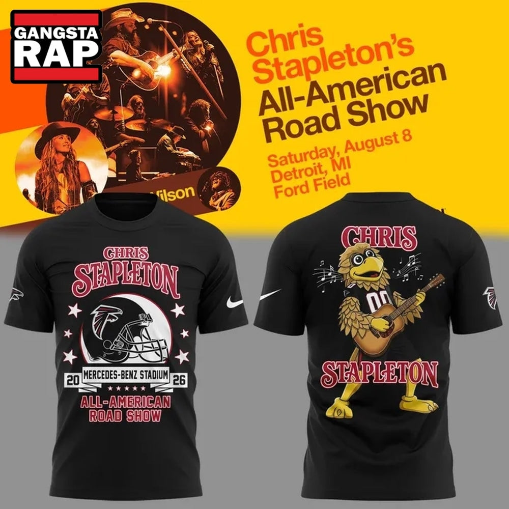 Chris Stapleton x Atlanta Falcons Mascot All American Road Show 2026 Black Hoodie T-Shirt