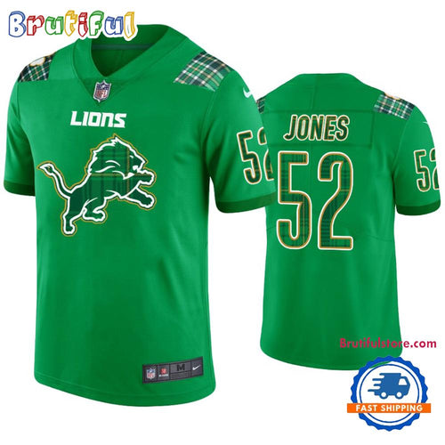Christian Jones Detroit Lions #52 Jersey St. Patricks Day Kelly Green Lucky Football Jersey