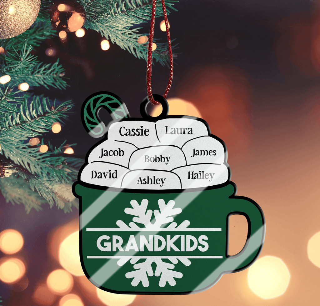 Christmas Family Hot Chocolate Ornament - Custom Ornament Acrylic - Christmas Gift for Family, Couples, Friends, Babies, Mothers and Grandma