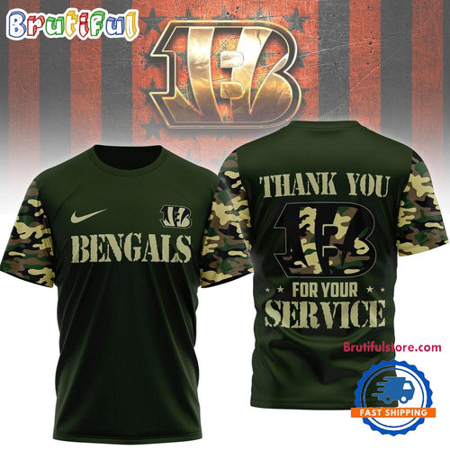 Cincinnati Bengals 2026 NFL Camouflage Thank You For Service Limited 3D Shirt
