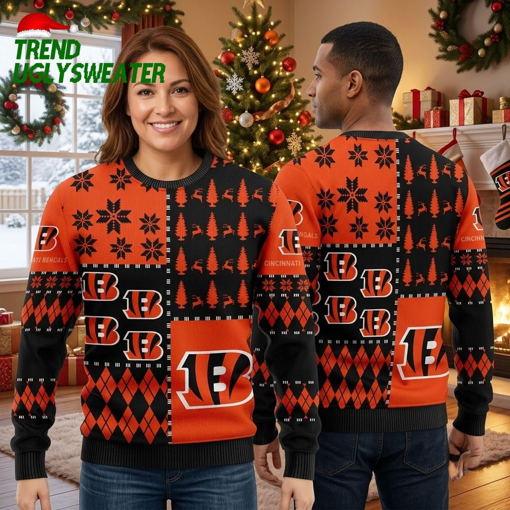 Cincinnati Bengals Christmas Tree And Reindeer Ugly Christmas Sweater